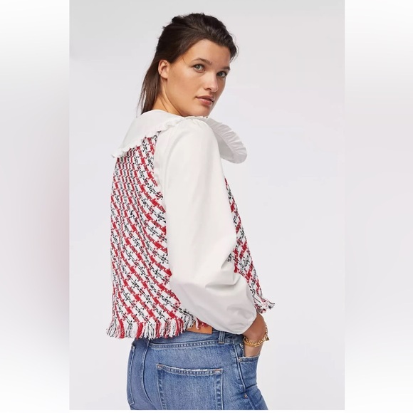 NWT Anthropologie x Mare Mare Layered Collar Sweater Vest Set White Red Size XS - Picture 4 of 16